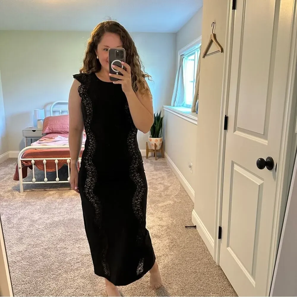 Sea New York Black Lace Maxi Dress Small